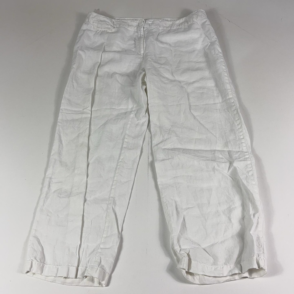 Eileen Fisher Pants Womens Large White Linen Dress Pants Flat Front Zip Relaxed